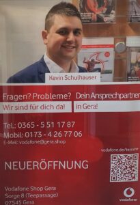 Kevin Schulhauser als Mitarbeiter des Vodafone Shops Sorge 8 in Gera